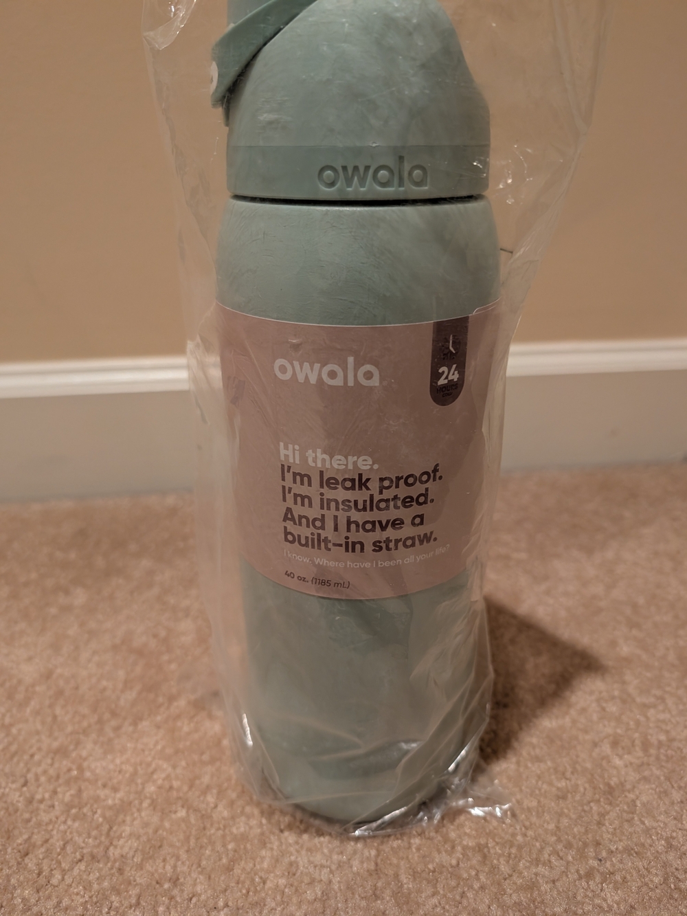 Brand New, 40oz Owala Insulated Water Bottle with Built-In Straw - Seafoam Green